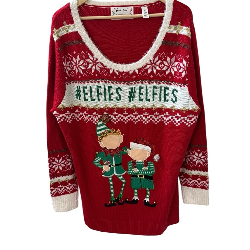 Merry & Bright Ugly Christmas Sweater Size 2XL #Elfies #Elfies Holiday Party